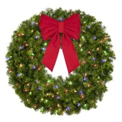 36" Lit Multicolor Deluxe Oregon Fir Wreath - Bow Option Available -Twinkly Sales Shop w 36 dofl m b vb 12 r