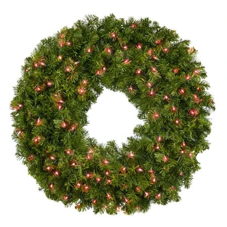 36" Lit Red Deluxe Oregon Fir Wreath - Bow Option Available 1 36" Lit Red Deluxe Oregon Fir Wreath - Bow Option Available