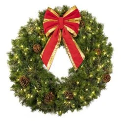 36" Lit Warm White Deluxe Mixed Pine Wreath - Bow Option Available -Twinkly Sales Shop w 36 mpl t ww b vb 12 rgt