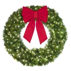 48" Lit Pure White Deluxe Oregon Fir Wreath - Bow Option Available -Twinkly Sales Shop w 48 dofl 6 pw b vb 18 r