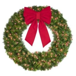 48" Lit Red Deluxe Oregon Fir Wreath - Bow Option Available -Twinkly Sales Shop w 48 dofl 6 r b vb 18 r