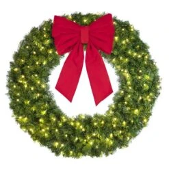 48" Lit Warm White Deluxe Oregon Fir Wreath - Bow Option Available -Twinkly Sales Shop w 48 dofl 6 ww b vb 18 r