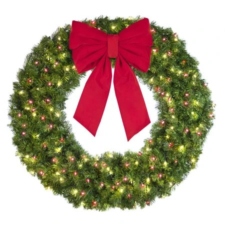 48" Lit Warm White And Red Deluxe Oregon Fir Wreath - Bow Option Available 3 48" Lit Warm White And Red Deluxe Oregon Fir Wreath - Bow Option Available - Image 3