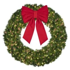 60" Lit Warm White And Red Deluxe Oregon Fir Wreath - Bow Option Available -Twinkly Sales Shop w 60 dofl 6 wwr b vb 24 r