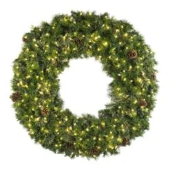 60" Lit Warm White Deluxe Mixed Pine Wreath - Bow Option Available
