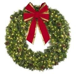 60" Lit Warm White Deluxe Mixed Pine Wreath - Bow Option Available -Twinkly Sales Shop w 60 mpl t6 ww b vb 24 rgt 3
