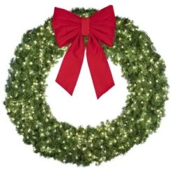 72" Lit Pure White Deluxe Oregon Fir Wreath - Bow Option Available -Twinkly Sales Shop w 72 dofl 6 pw b vb 24 r 1