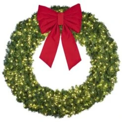 72" Lit Warm White Deluxe Oregon Fir Wreath - Bow Option Available -Twinkly Sales Shop w 72 dofl 6 ww b vb 24 r