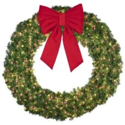 72" Lit Warm White And Red Deluxe Oregon Fir Wreath - Bow Option Available -Twinkly Sales Shop w 72 dofl 6 wwr b vb 24 r