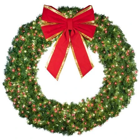 72" Lit Pure White And Red Deluxe Oregon Fir Wreath - Bow Option Available 3 72" Lit Pure White And Red Deluxe Oregon Fir Wreath - Bow Option Available - Image 3