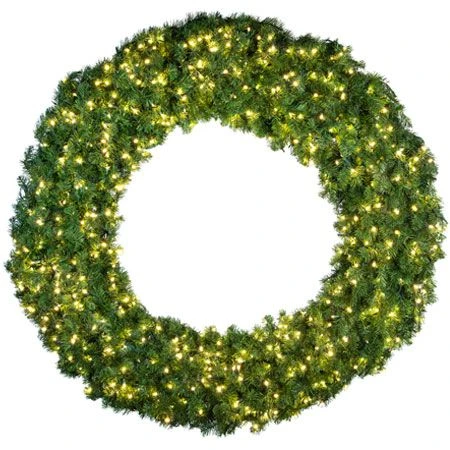 96" Lit Warm White Deluxe Oregon Fir Wreath - Bow Option Available 1 96" Lit Warm White Deluxe Oregon Fir Wreath - Bow Option Available